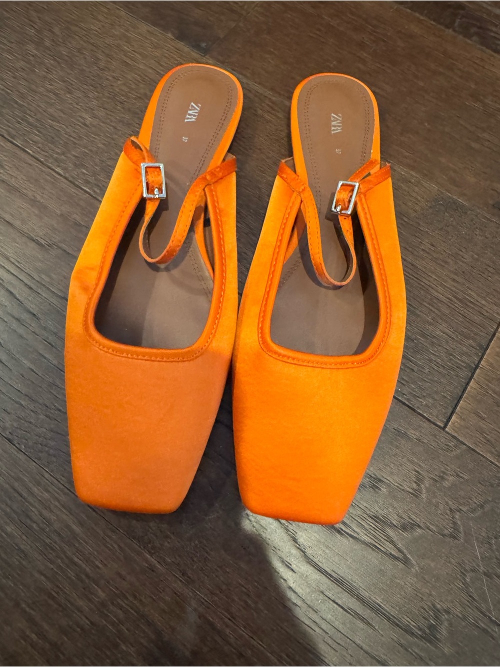 ZARA Bright Orange Square-Toe Mules